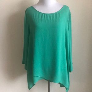 Green flowy 3/4 sleeve blouse w/ asymmetrical hem